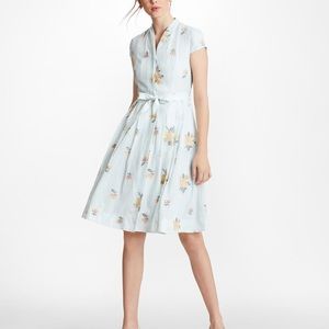 Floral-embroidered cotton-silk shirt dress